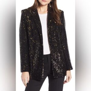 Something Navy Sequin Blazer Black and Gold Fitted Small